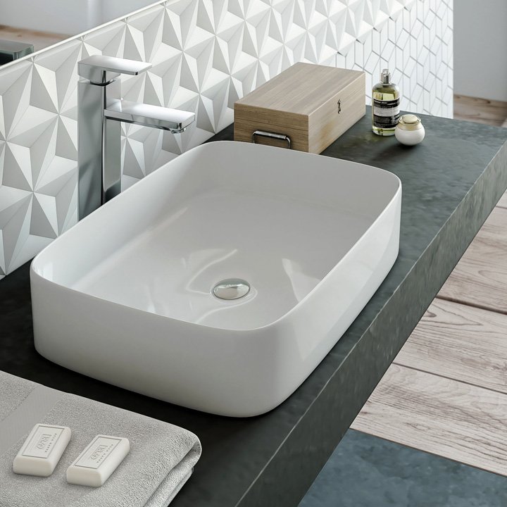 כיורי חרס מונחים מרובעים ללא חור לברז