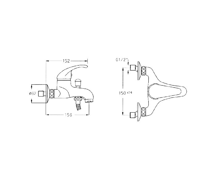 ברז מהקיר לאמבטיה Rotem 900175 diagram