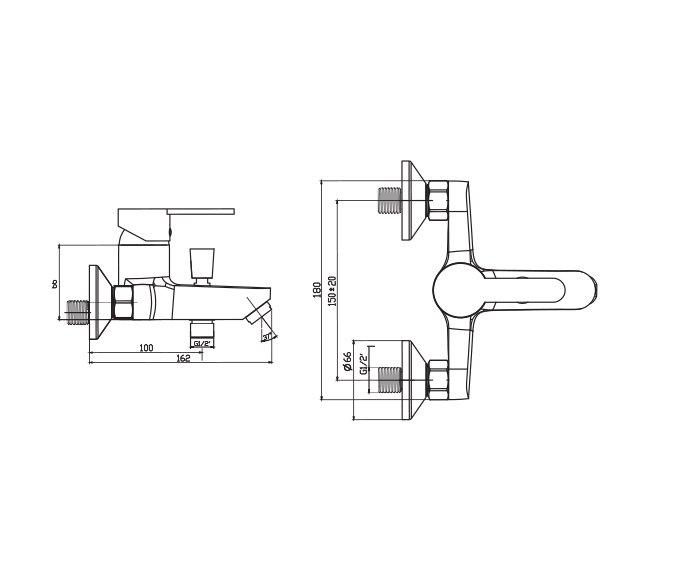 ברז מהקיר לאמבטיה Clear 305375 diagram