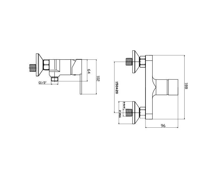 ברז מהקיר למקלחת Clear 305370 diagram