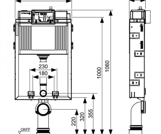 מיכל הדחה לקירות בלוקים TECEbase 9470401 diagram