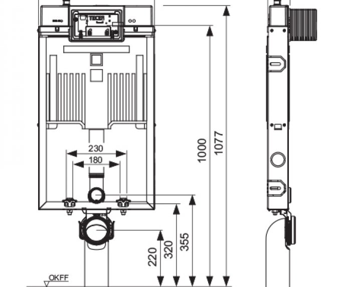 מיכל הדחה נמוך לקירות בלוקים TECEbox 9375300 diagram