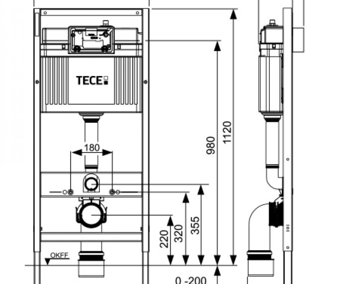 מיכל הדחה לקירות גבס TECEbase 9400401 diagram